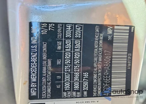 2017 Mercedes-Benz Gls 450 4Matic z USA, uszkodzony, nr VIN 4JGDF6EE9HA860617